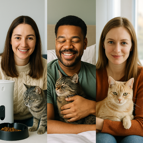 Trois propriétaires de chats partagent leurs expériences : distributeur automatique, jeux du soir et changement de repas