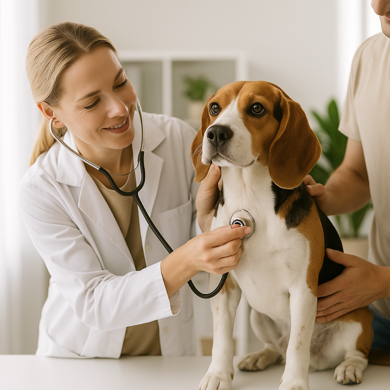  Chien chez le vétérinaire pour une consultation de routine, vérification de santé avant l’arrivée d’un bébé.