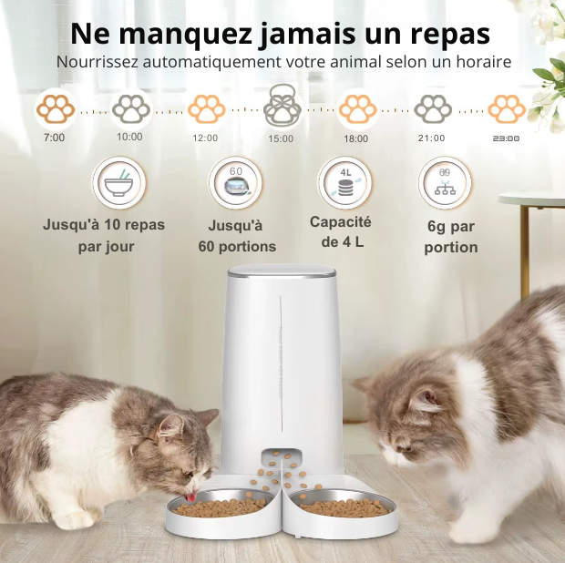 Distributeur de Croquettes Fidoz – Mangeoire Connectée Double Automatique Premium Fidoz